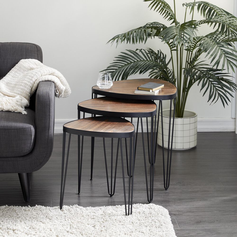 Metal Wood Nested Table Set of 3