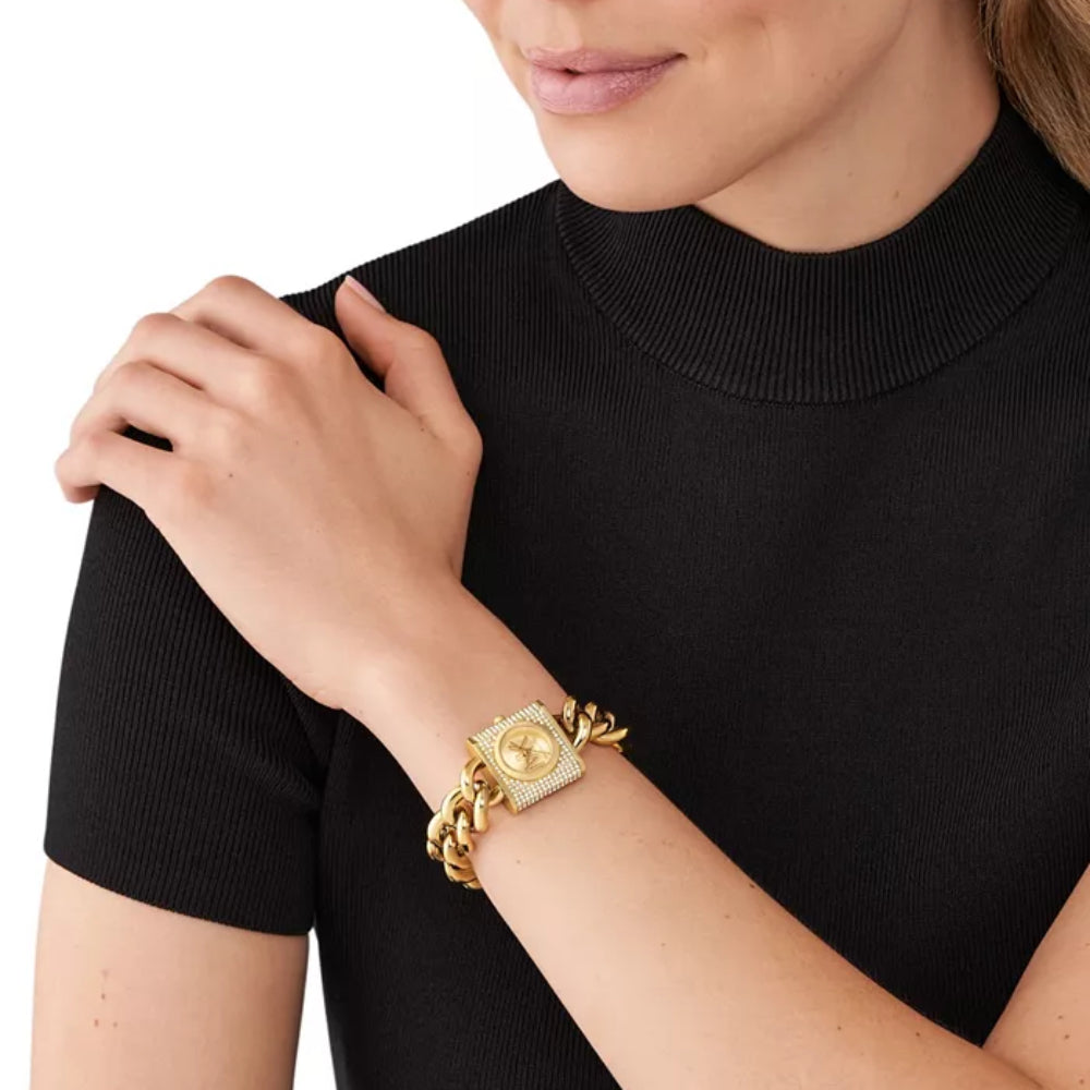 Michael Kors Mini Lock Pave Women's 25mm Chain Watch - Gold-Tone