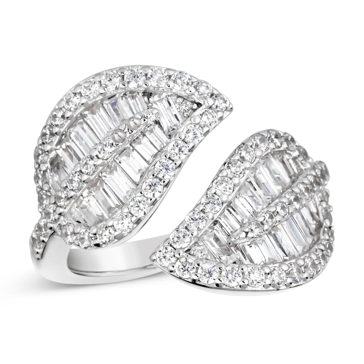 Anna Zuckerman Olivia 83 Women's 2 ct. Diamond Crystalline Bypass Leaf Ring in Platinum-Plating over 925 Sterling Silver - Size 9
