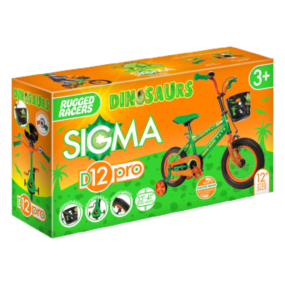 Rugged Racers Sigma D12 Pro Dinosaurs Bike with Training Wheels - Green/Orange