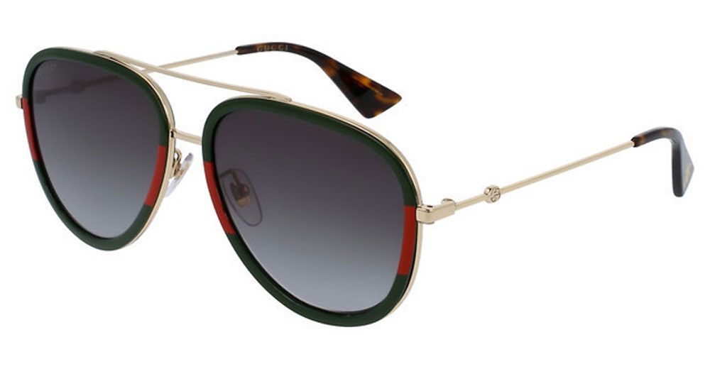 Gucci GG0062S Aviator Sunglasses - Endura Gold/Green/Red / Green - Curacao