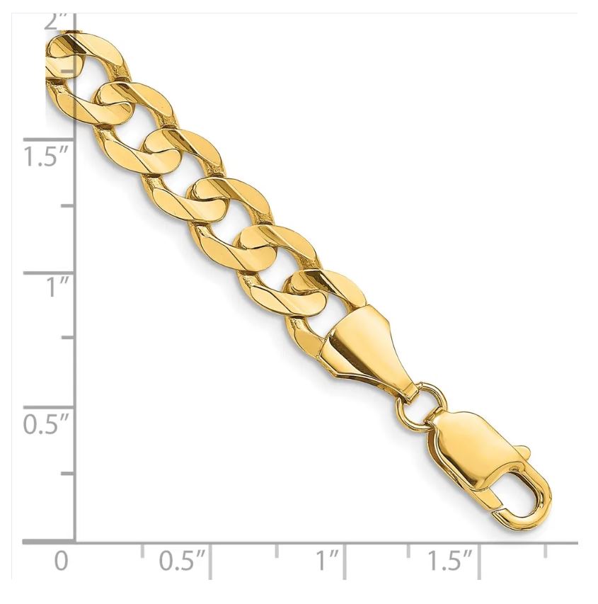 14K Yellow Gold Unisex 8" Open Concave Curb Bracelet