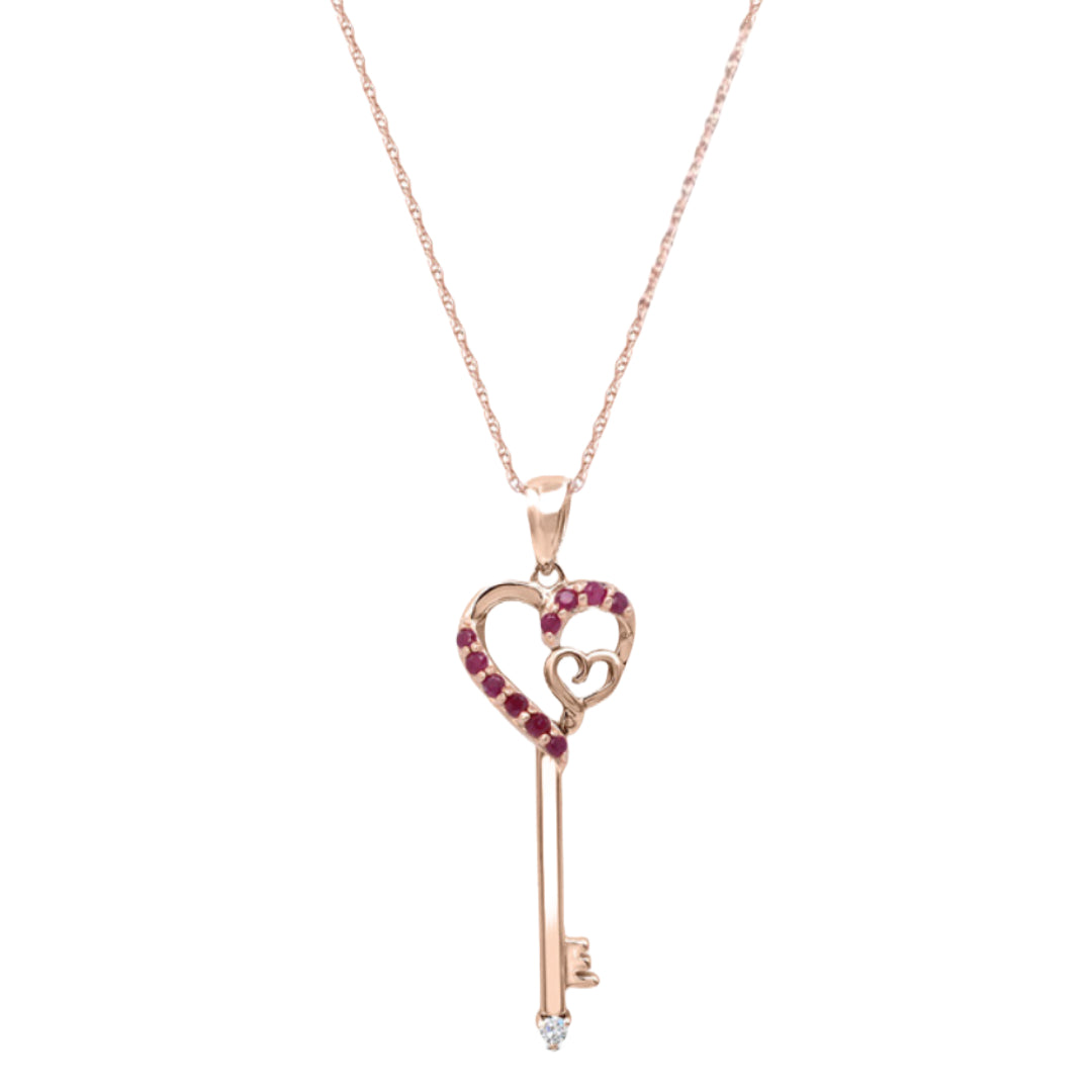 10K Rose Gold Heart Key Necklace