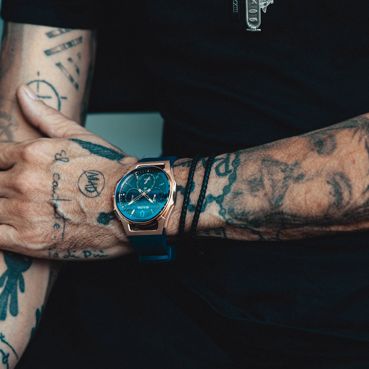 Bulova Curv Marc Anthony Men's 44mm Strap Watch - Blue/Rose Gold-Tone