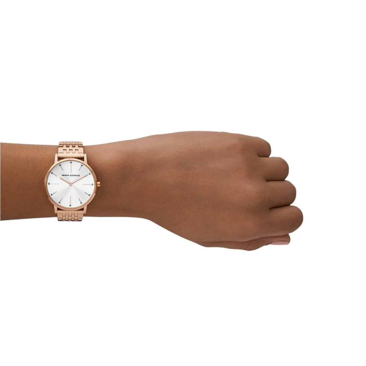 Armani Exchange Women's 36mm Rose Gold-Tone Bracelet Watch with Necklace - White Dial