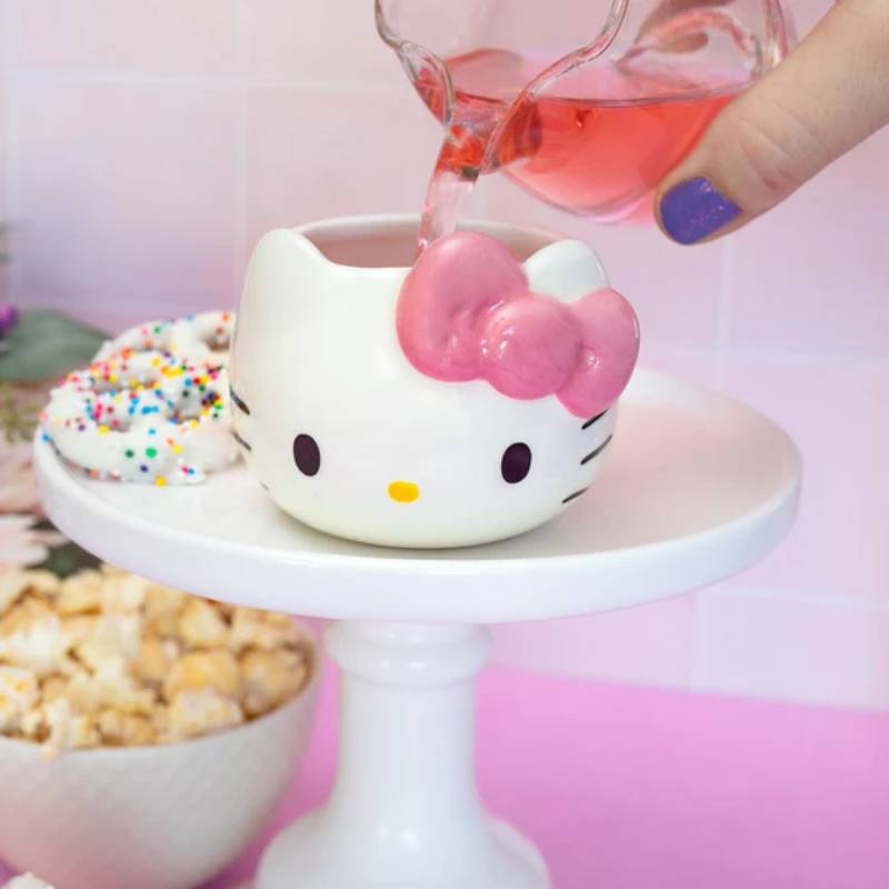 Sanrio Hello Kitty Pink Bow 3 oz Sculpted Ceramic Mini Mug - White/Pink