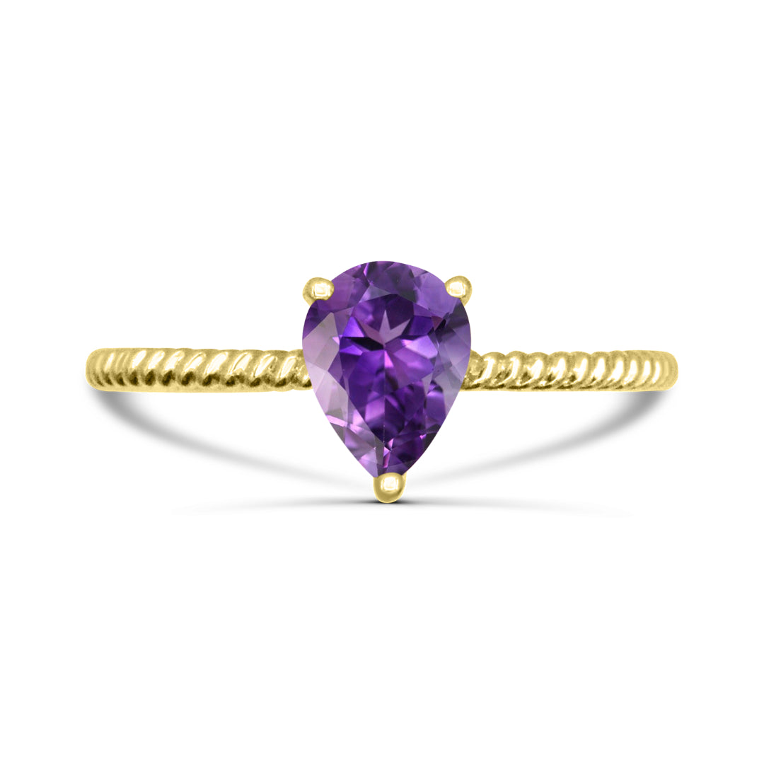 10k Yellow Gold Purple Pear-Shaped Modern Rope Ring (Size 7)