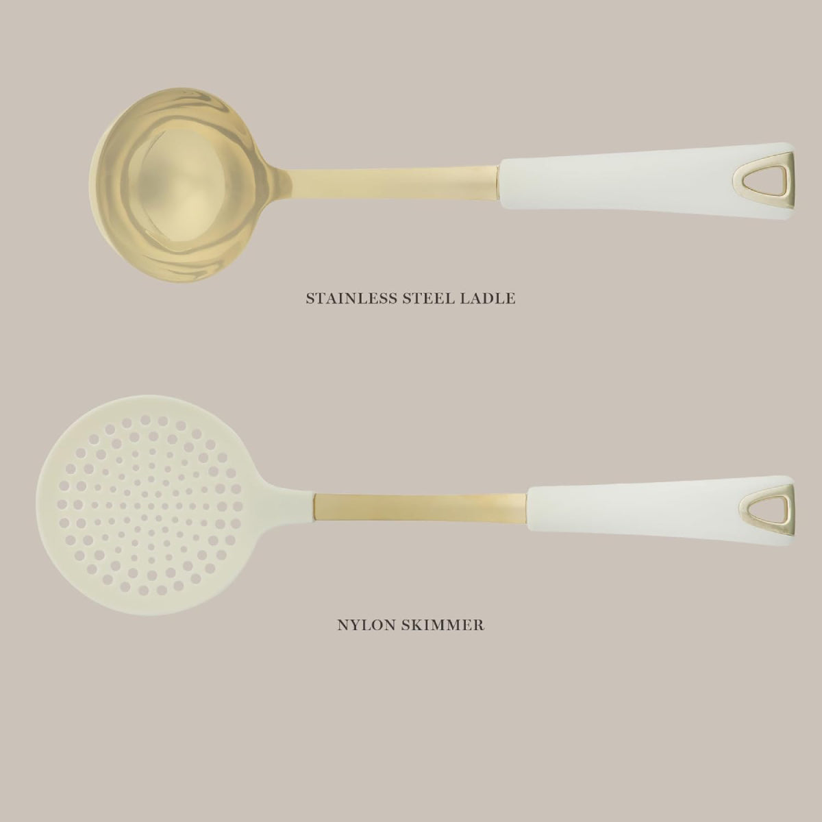 Martha Stewart 143816 Kitchen Skimmer and Ladle (2 Piece) Set - Linen/Gold