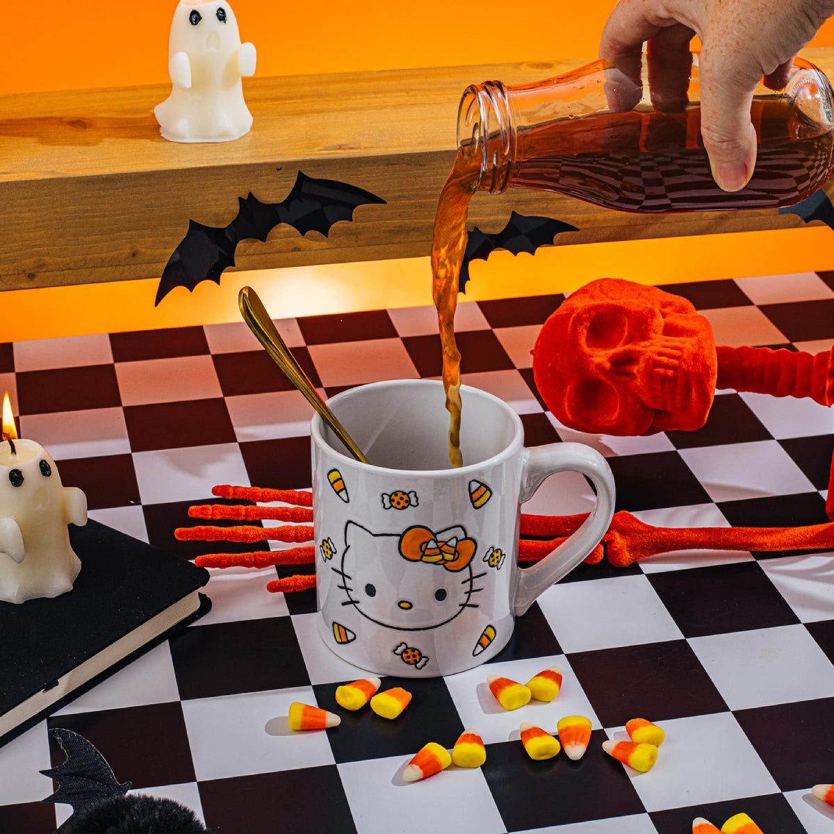 Sanrio Hello Kitty Candy Corn 14 oz Wax Resist Ceramic Pottery Mug - White