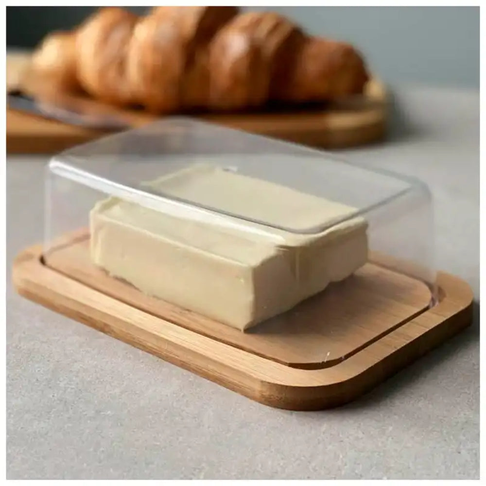 Koopman Butter Dish with Lid Wooden Storage Box Container - Clear