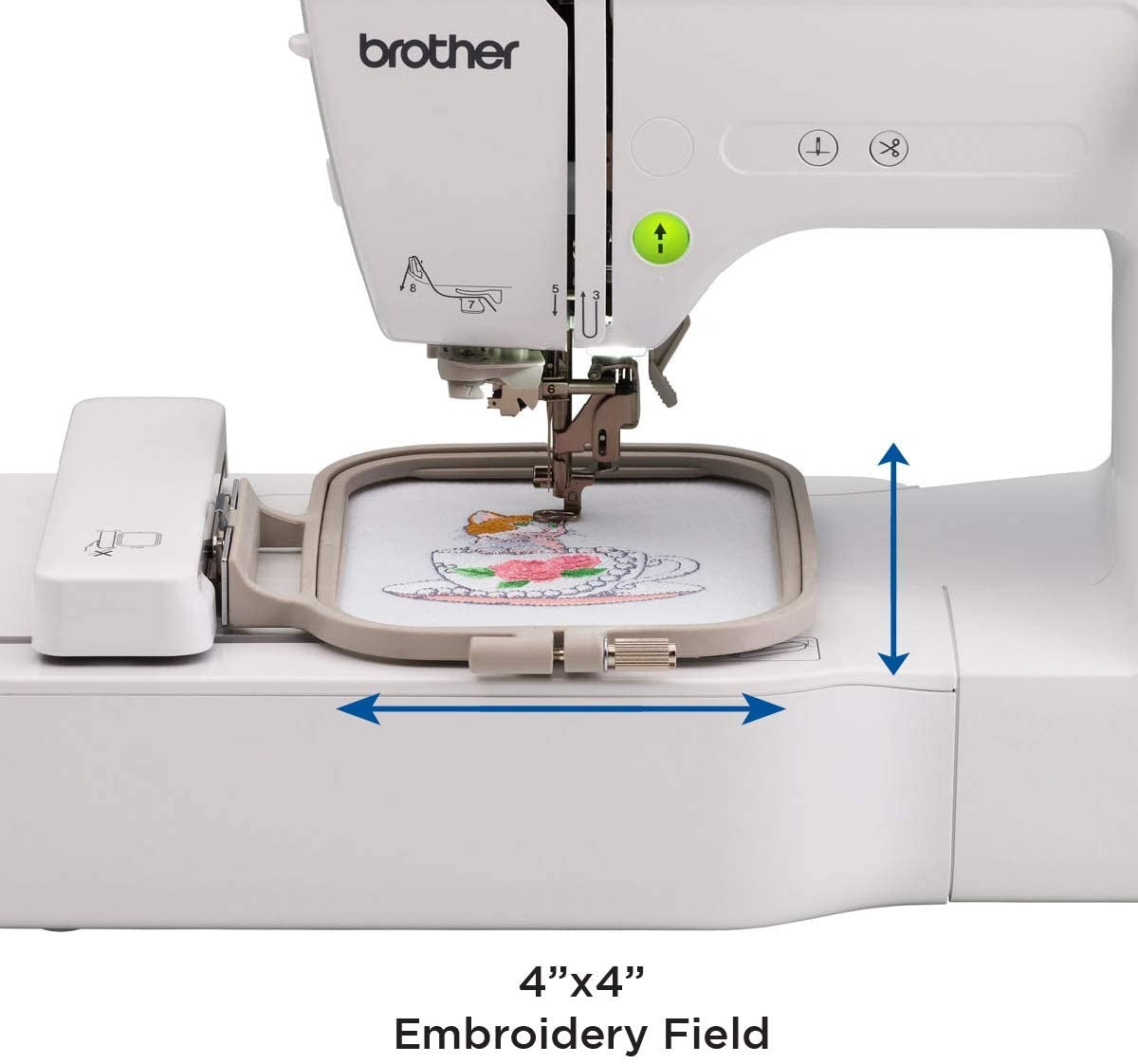Brother PE535 Embroidery Machine, 80 Built-in Designs, 4" x 4" Hoop Area, Large 3.2" LCD Touchscreen, USB Port, 9 Font Styles