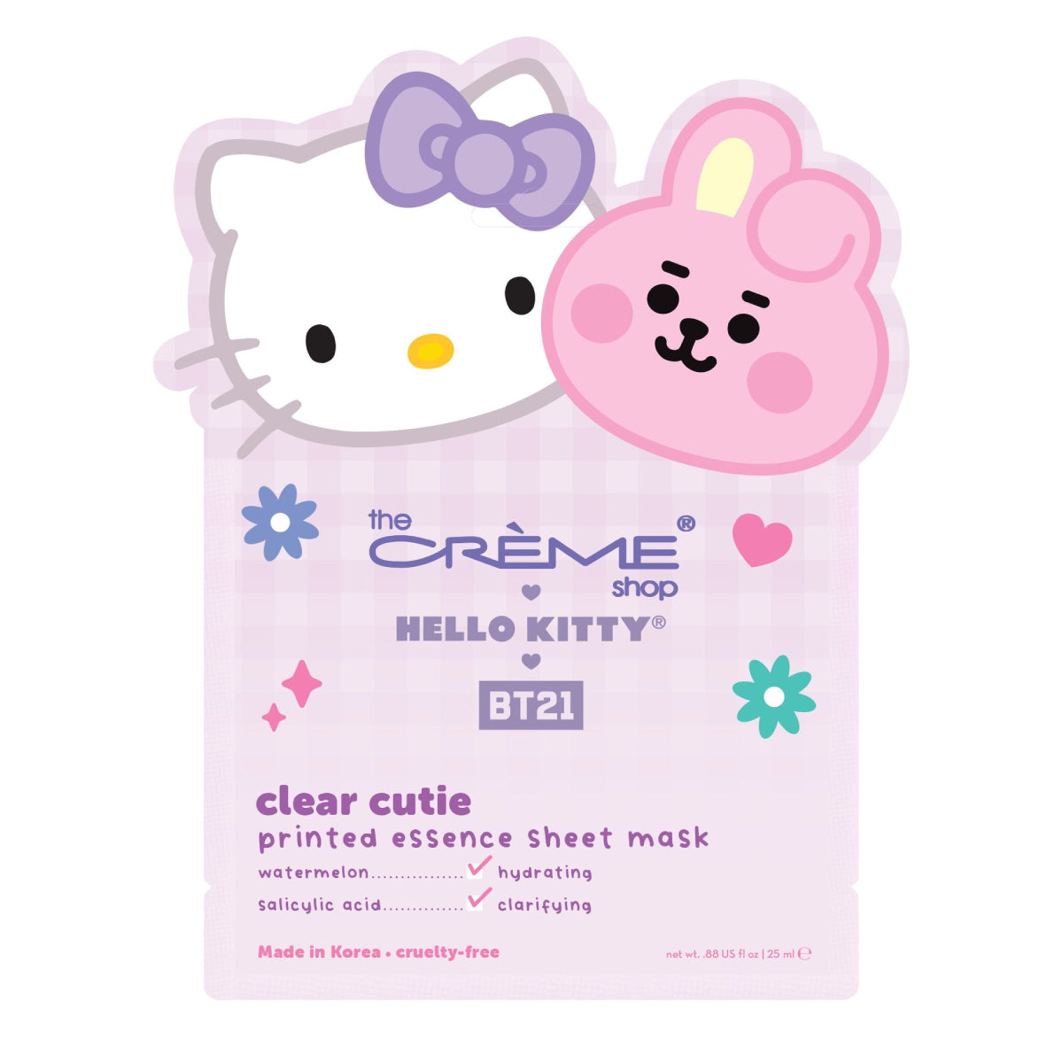 The CrΓΒ¨me Shop x Hello Kitty and BT21 Clear Cutie Essence Sheet Mask