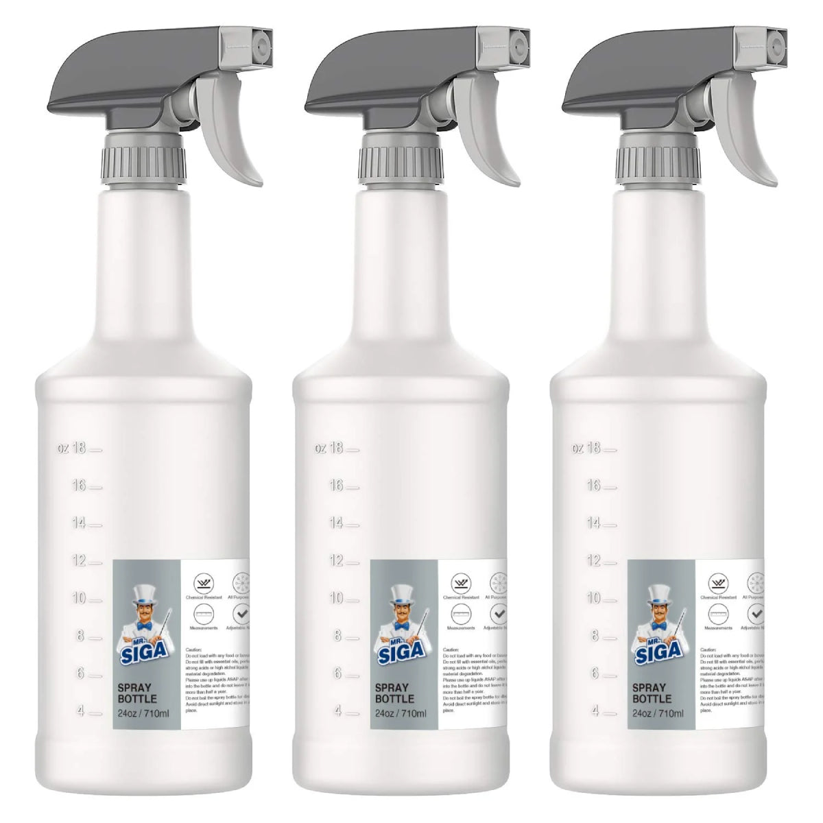 MR.Siga 24 oz Empty Plastic Spray Bottles for Cleaning Solutions (Set of 3)