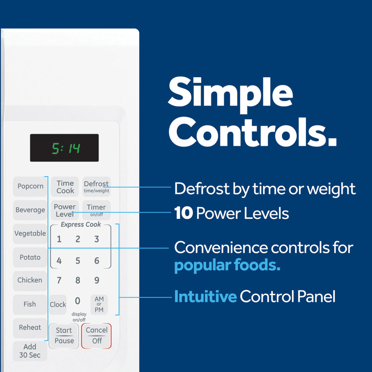 GE GCST14S1WWW 1.4 cu. ft. Countertop Microwave Oven - White