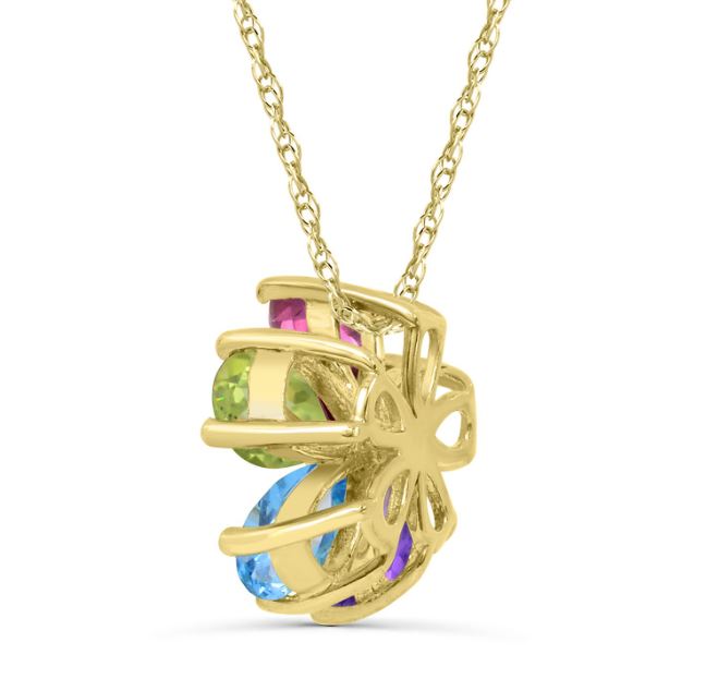 10K Yellow Gold Multi Color Flower Necklace