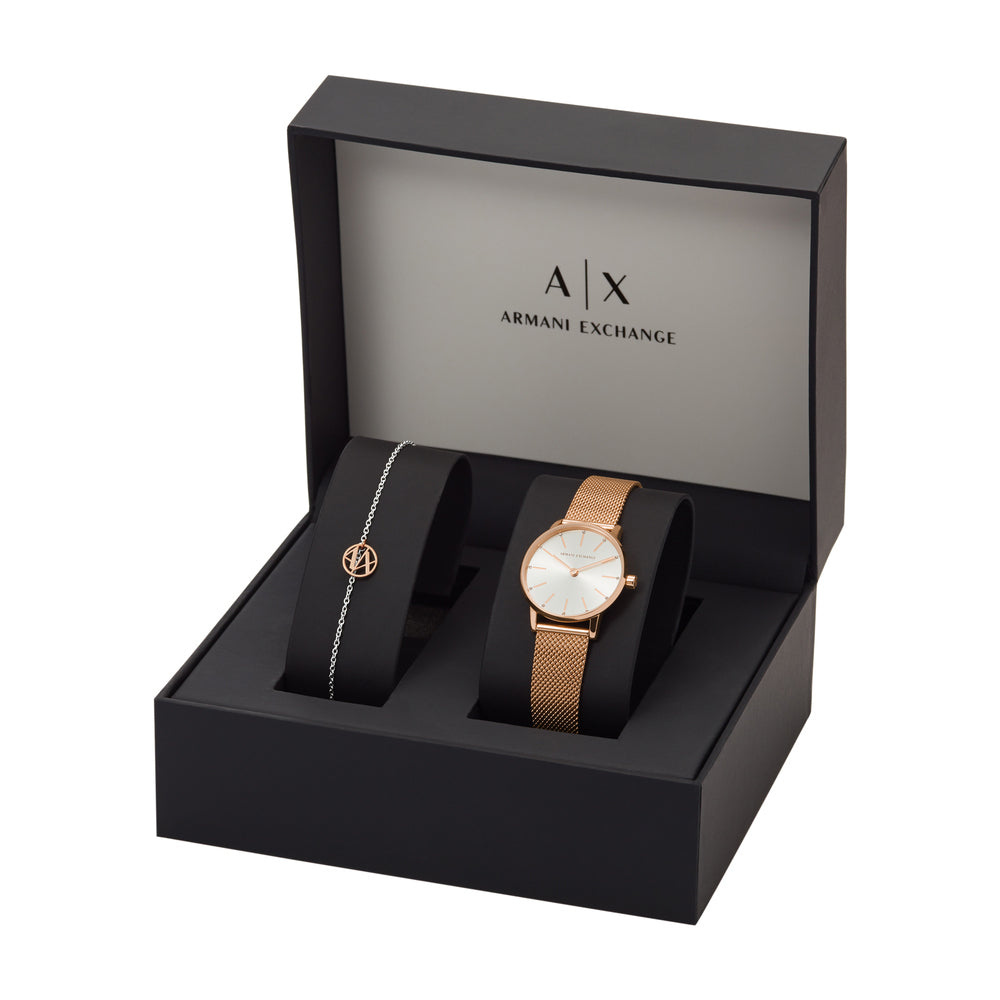 Armani Exchange Lola Women's 36mm Rose Gold-Tone Watch with Bracelet - Silver Dial