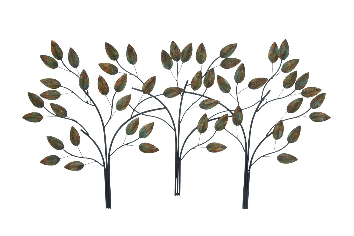 48 in. x 27 in. New Traditional Brown Row-of-Trees Iron Metal Wall Decor