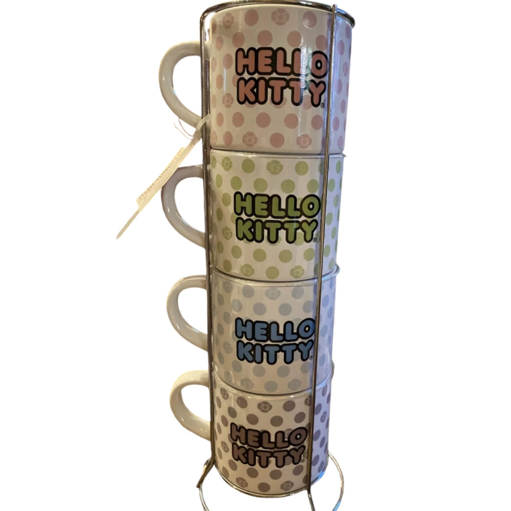 Sanrio Hello Kitty 10 oz Stacked Ceramic Mug with Holder (4-Pieces)