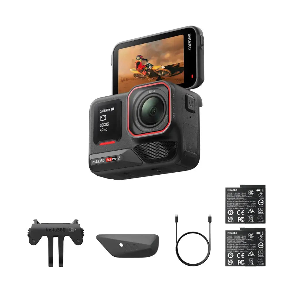 Insta360 CINSBBGA ACE PRO 2 Waterproof Action Camera with Dual Battery - Black