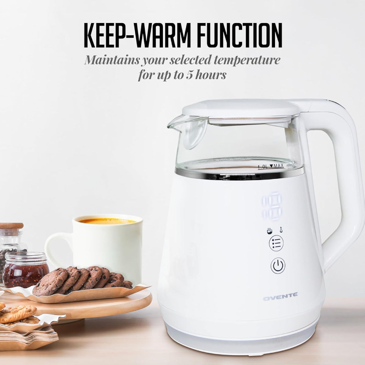 Ovente 1500W Electric Kettle with 5 Temperature Control Presets