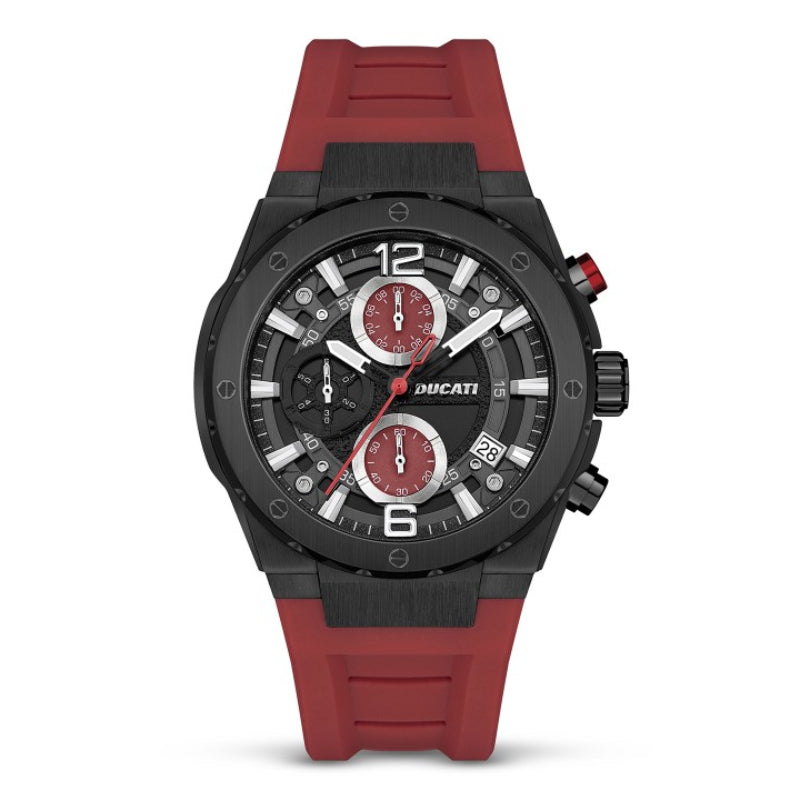 Ducati Men's 43.5mm Red Strap Watch - Black Dial