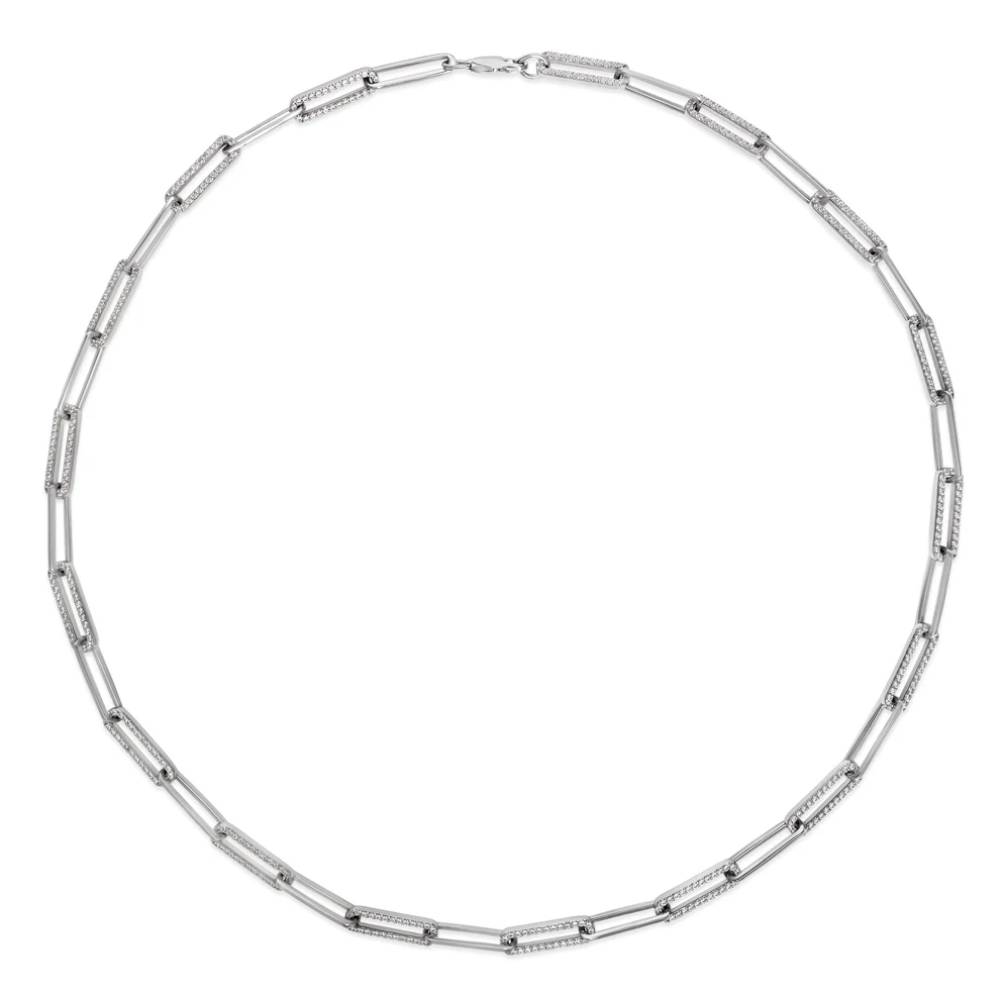Anna Zuckerman Women's Diamond Crystalline Paperclip Diamond Pave Necklace in Platinum-Plating over 925 Sterling Silver