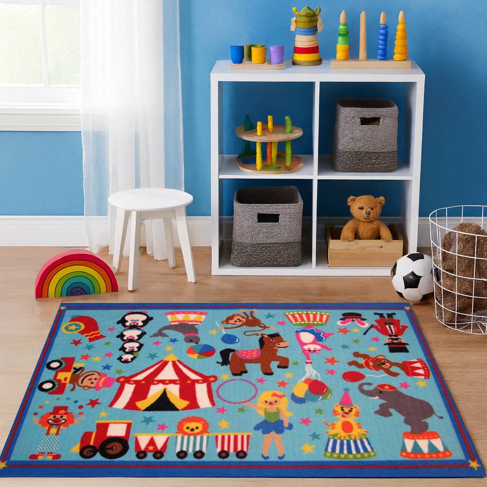 L.A Rugs 3'3" x 4'10" Fun Time Circus Life Rectangular Area Rug - Blue