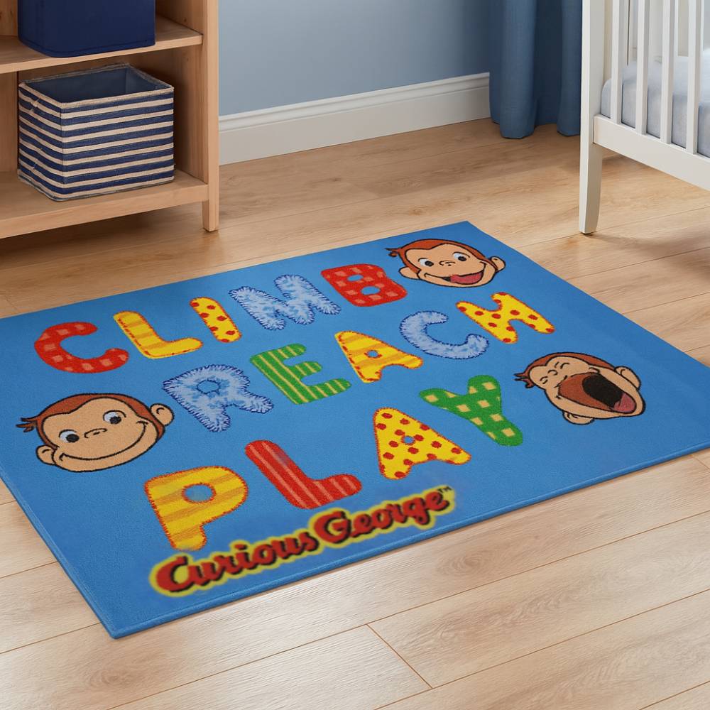 L.A Rugs 4'3" x 6'6" Curious George Climb Reach Rectangular Area Rug - Blue