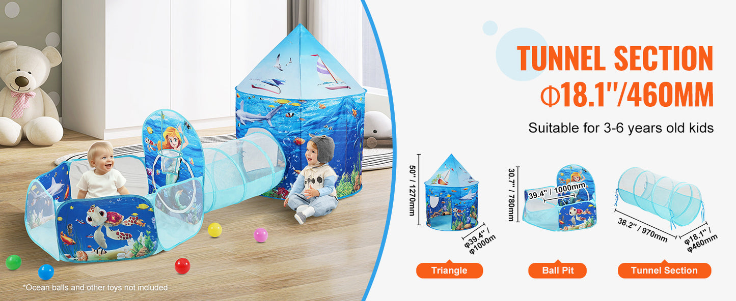 VEVOR 3 in 1 Kids Play Tent with Tunnel and Basketball Hoop