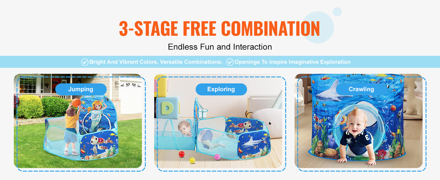 VEVOR 3 in 1 Kids Play Tent with Tunnel and Basketball Hoop