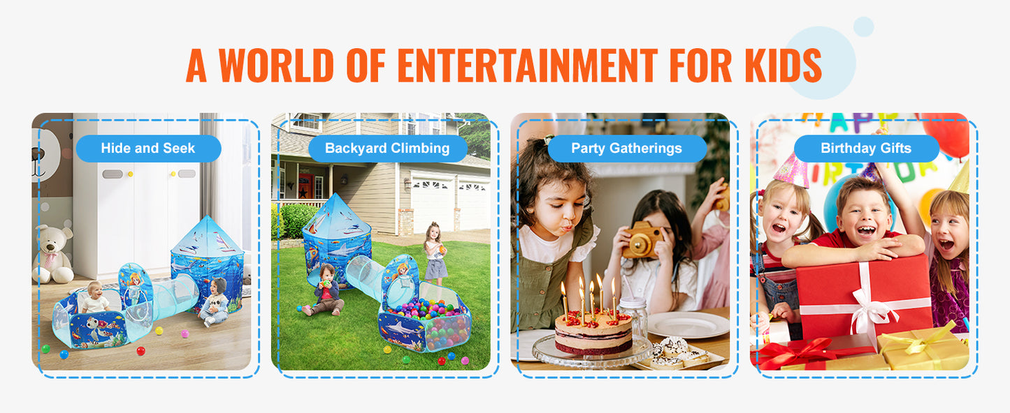 VEVOR 3 in 1 Kids Play Tent with Tunnel and Basketball Hoop