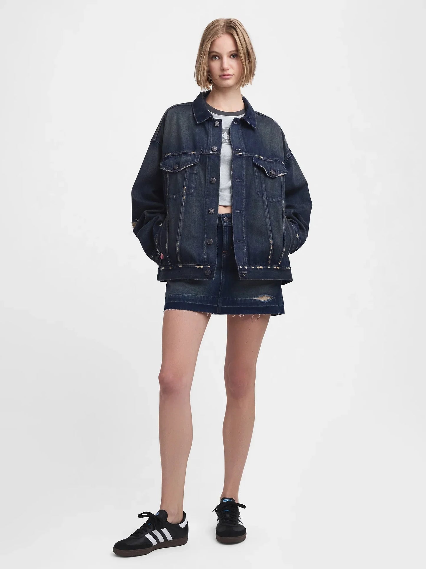 Gap - MadHappy - Distressed Denim Trucker Jacket - Dark Wash