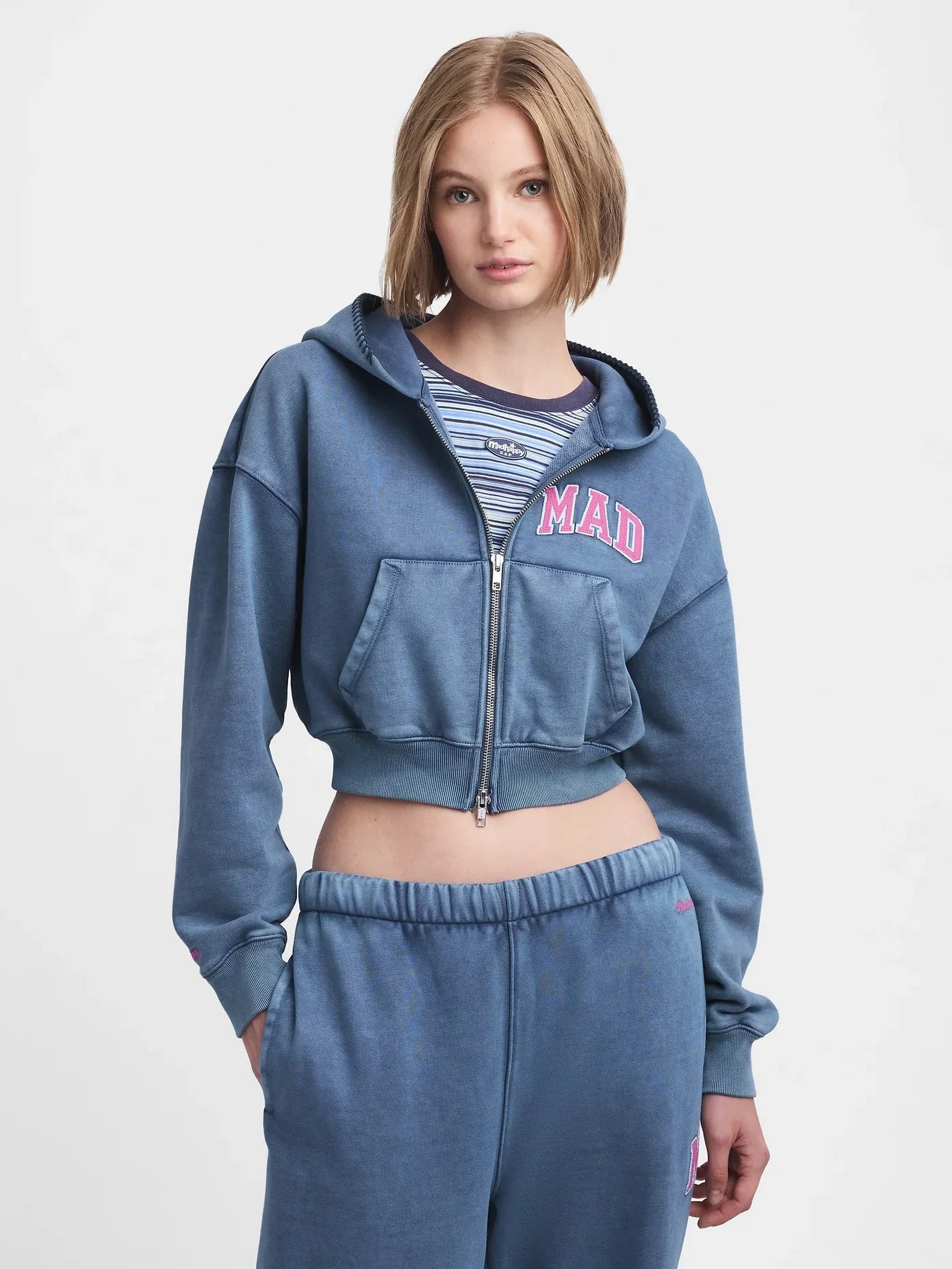 Gap MadHappy Full Zip Cropped Hoodie – Contemporary Fit in Navy