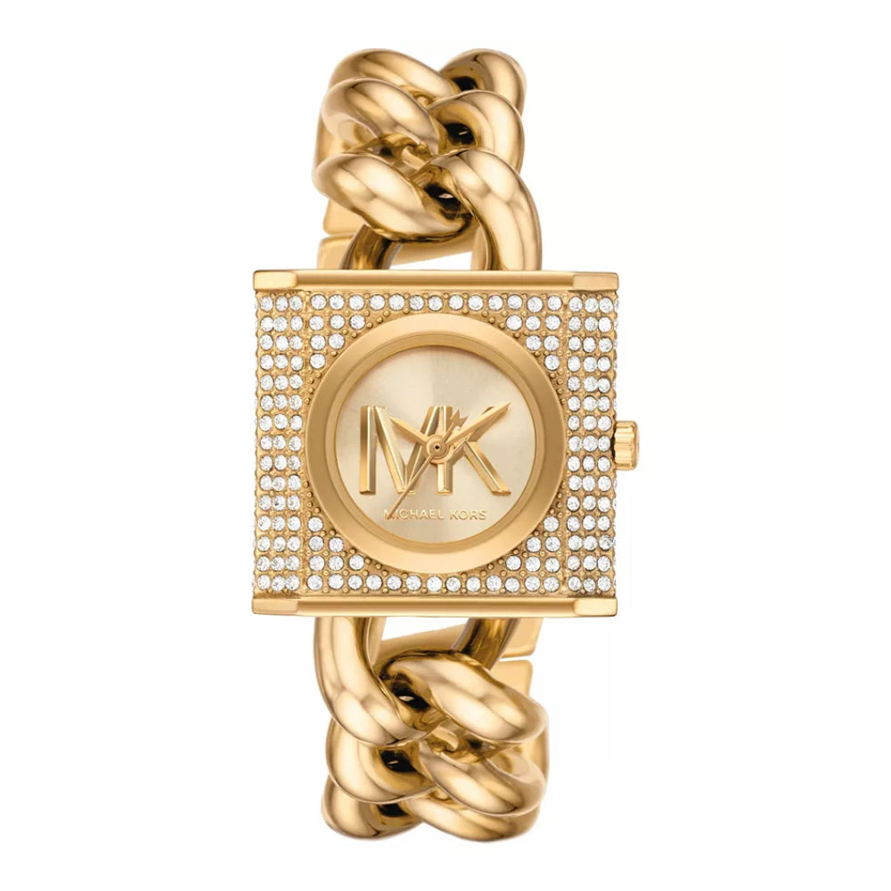 Michael Kors Mini Lock Pave Women's 25mm Chain Watch - Gold-Tone