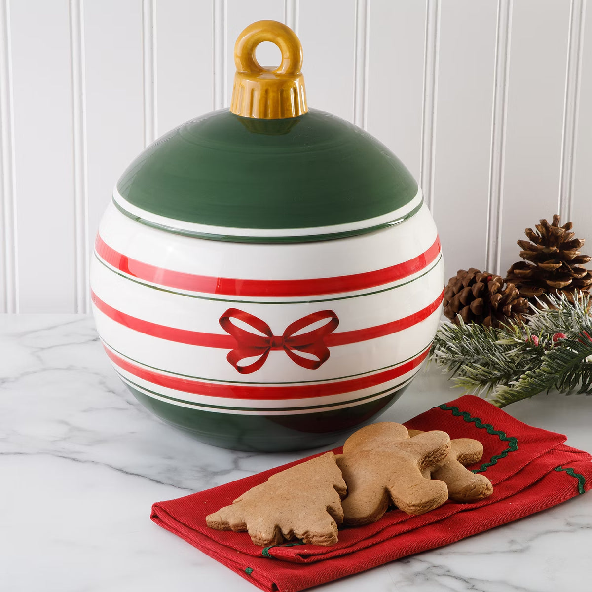 Martha Stewart 144799 Festive Bow Jar - White/Green
