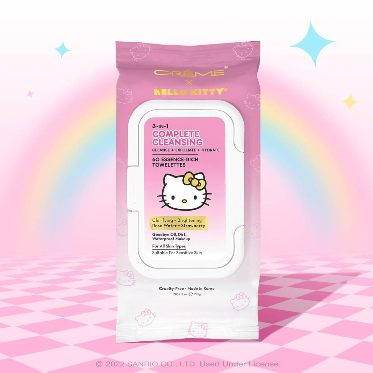 The Crème Shop Hello Kitty 3-in-1 Complete Cleansing Towelettes (Count 60) - Rose Water/Strawberry