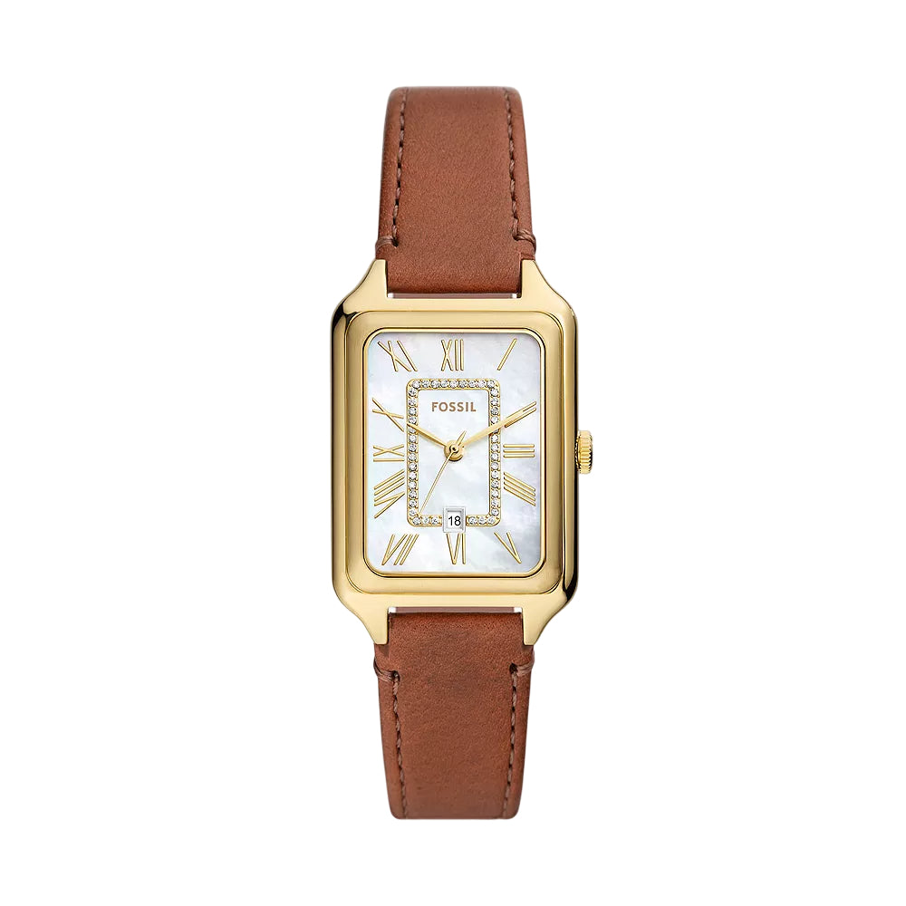 Fossil Raquel Women's 26mm Brown Strap Watch White Mother of