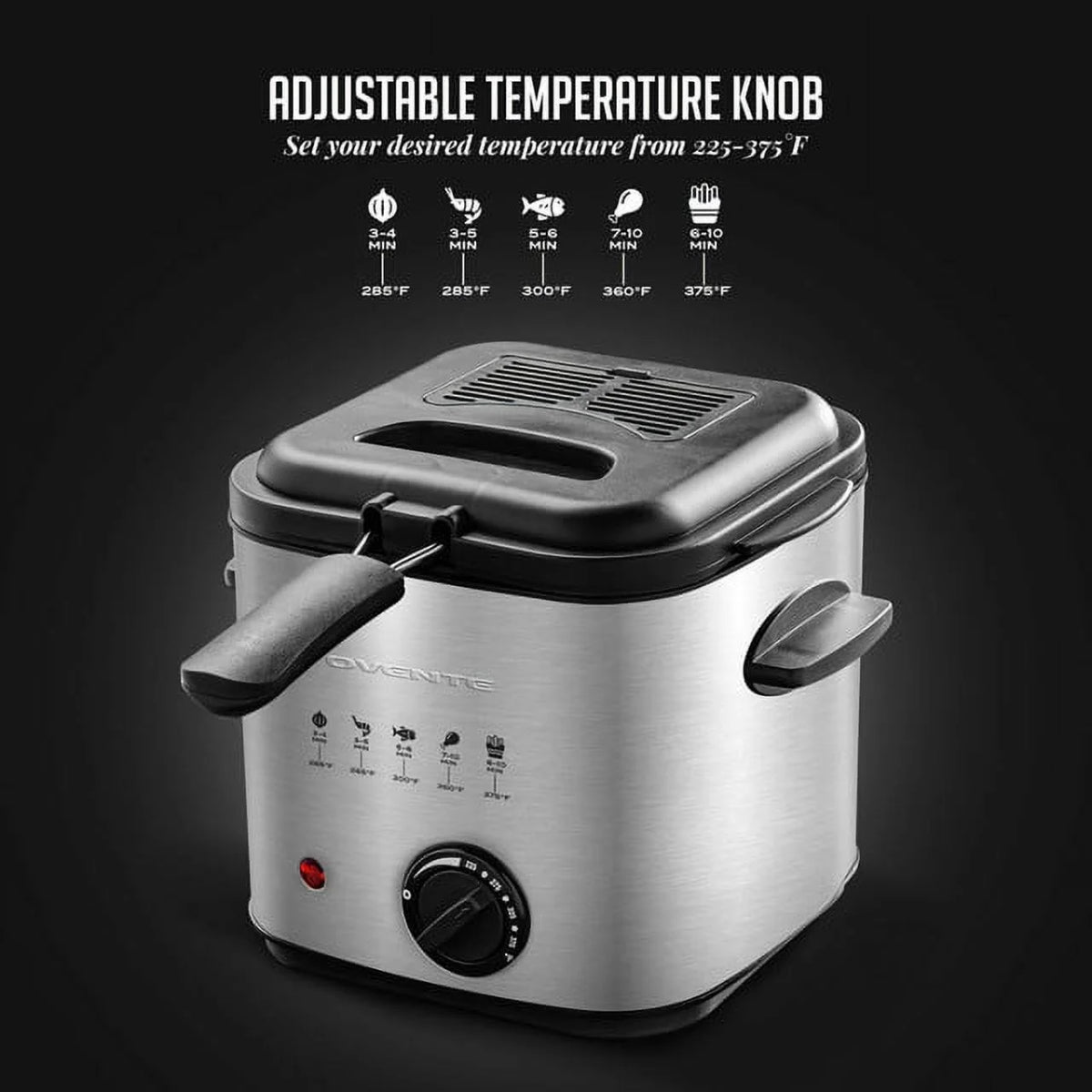 Ovente FDM1501BR 1.5 L Electric Deep Fryer with Removable Basket - Silver