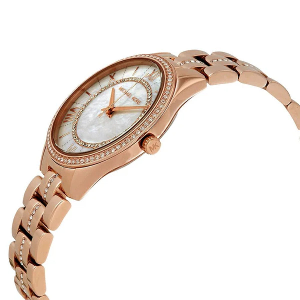 Michael Kors Lauryn Pave Women's 33mm Rose Gold-Tone Bracelet Watch - Mother of Pearl Dial