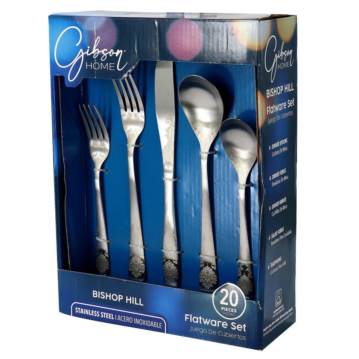 Gibson Home 13851021 Bishop Hill Floral Flatware Set (20 Pieces) - Silver