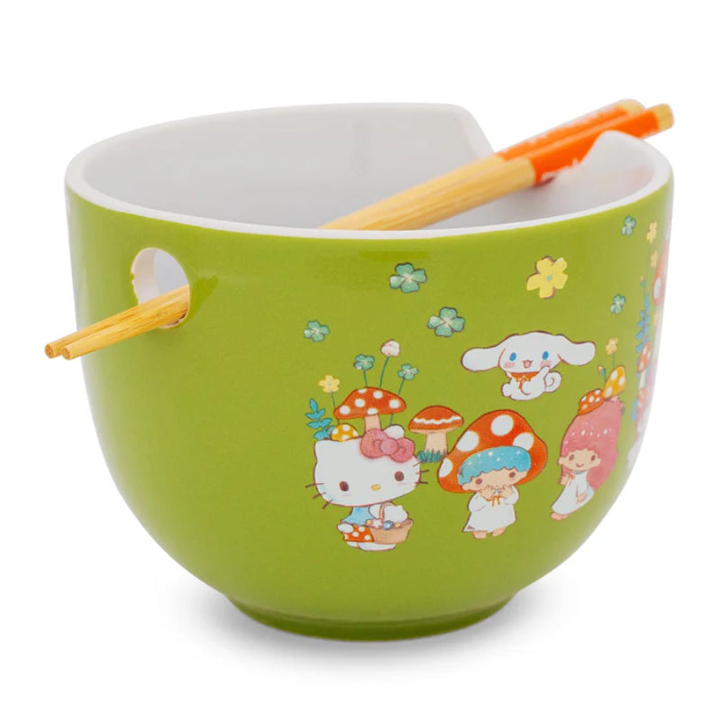 Sanrio Hello Kitty and Friends Mushroom Crew 20 oz Ceramic Ramen Bowl Set - Green