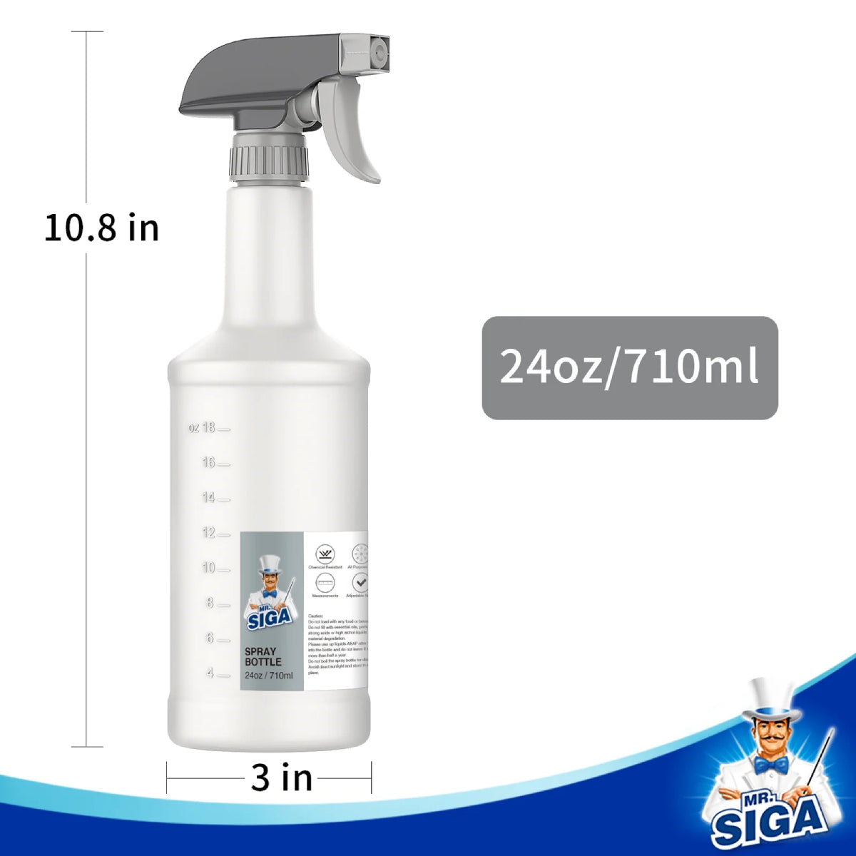 MR.Siga 24 oz Empty Plastic Spray Bottles for Cleaning Solutions (Set of 3)