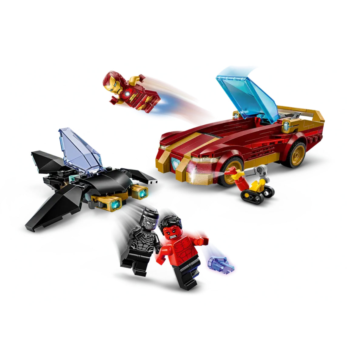 LEGO Marvel Iron Man Car & Black Panther vs Red Hulk Super Hero Building Toy Set (295-Pieces)