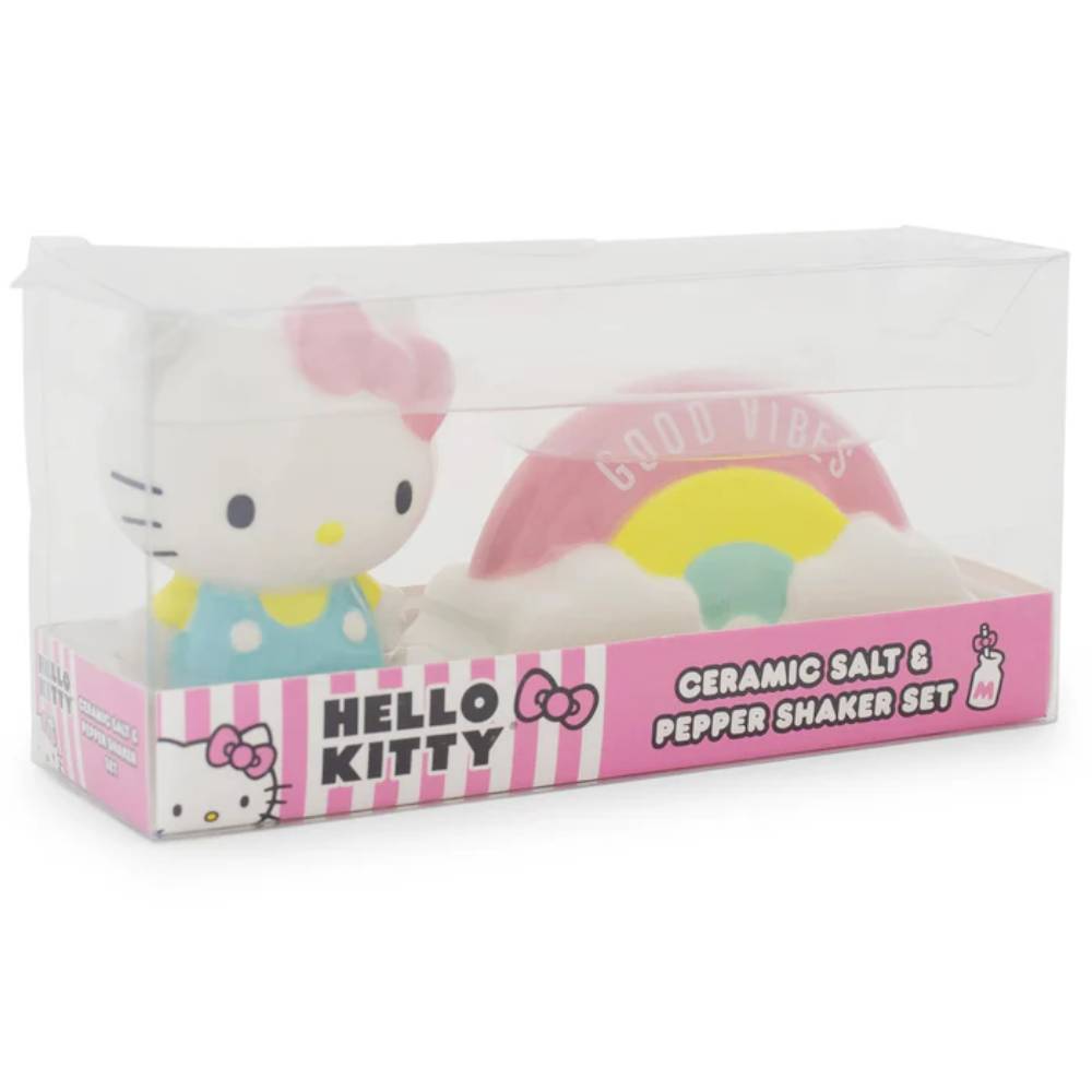 Sanrio Hello Kitty Rainbow 3" Ceramic Salt and Pepper Shaker Set (2-Pieces)