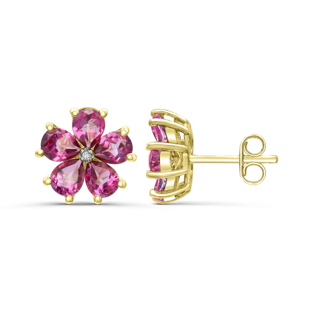 10K Yellow Gold Flower Ruby Earrings