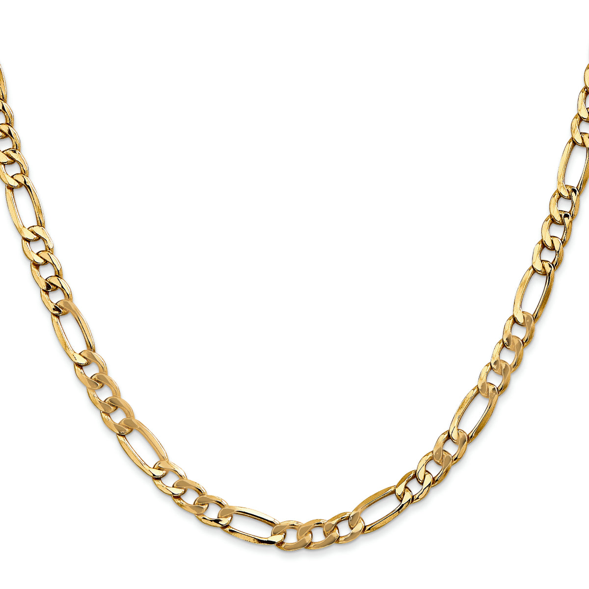 14K Yellow Gold Unisex 22" Semi-Solid Figaro Chain