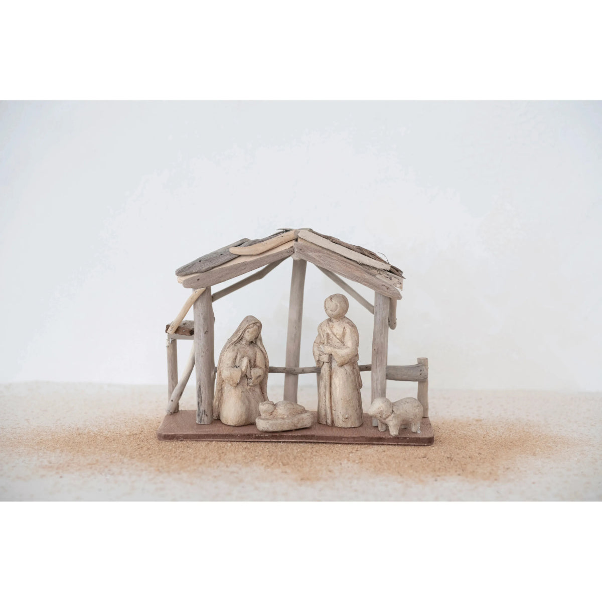 Creative Co-op Driftwood and Paper Mache Nativity with Wood Base - Natural