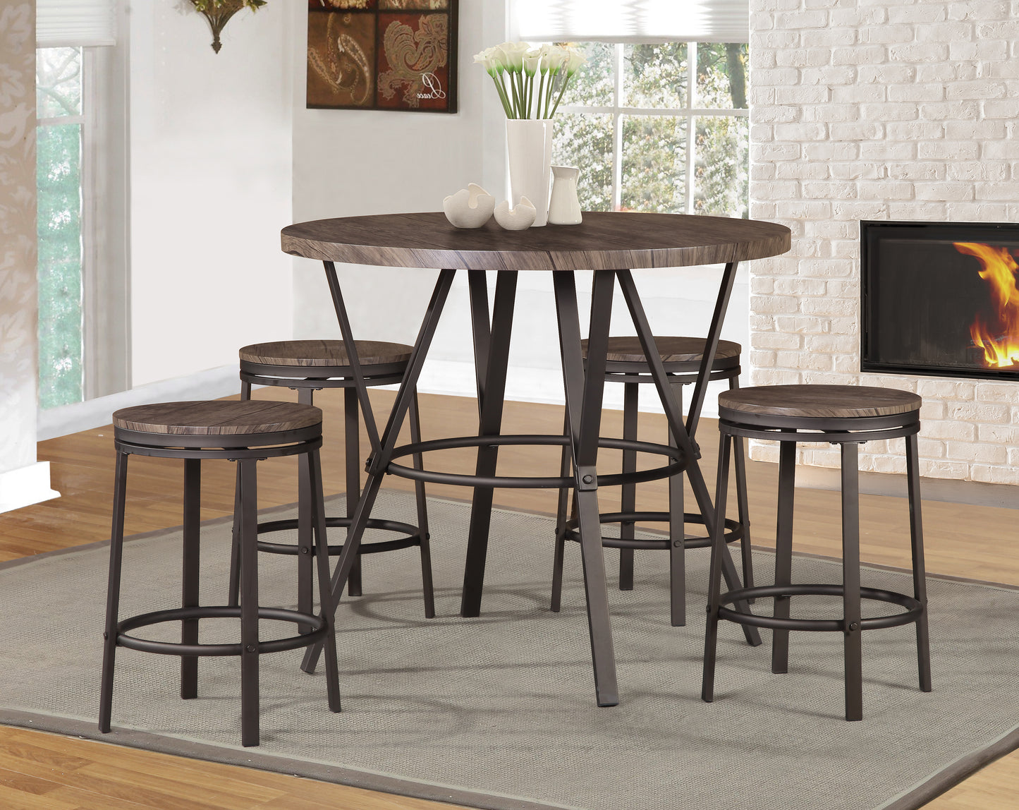 42" Brown Top Metal Round Counter Table with Wood