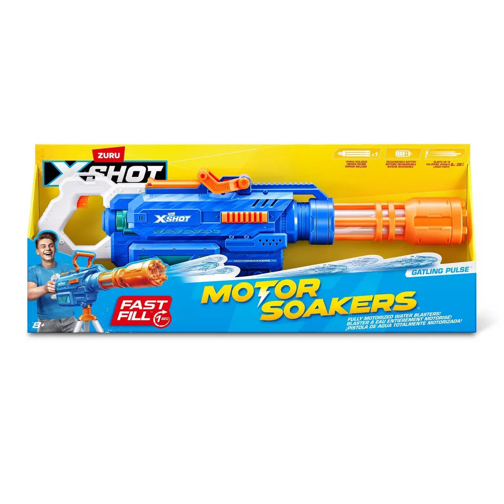 XShot Water Fast Fill S1- Large Gatling Motor Soaker - Blue/Orange