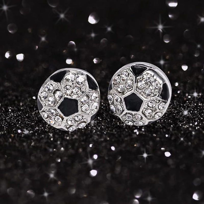 Player Design Women's Soccer Ball Stud Earrings in Rhinestone and Alloy